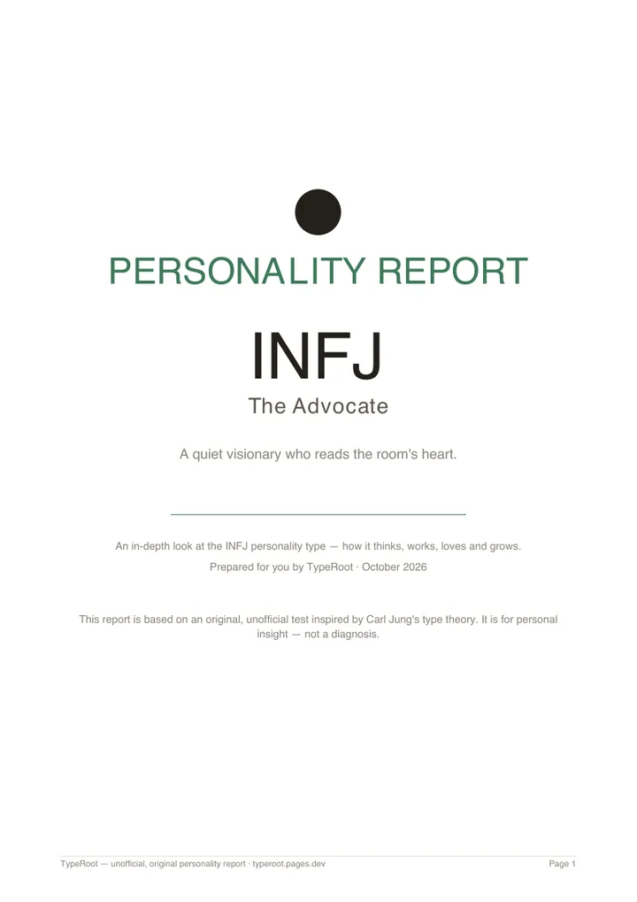 Cover page of the TypeRoot INFJ deep report