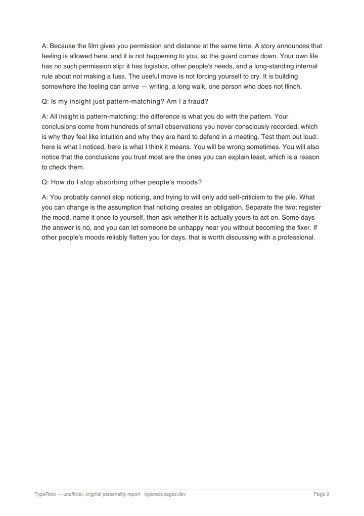 Report page with work and stress chapters